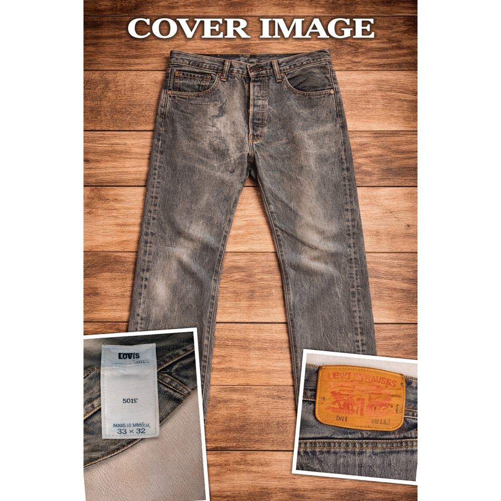 Levis‎ 501 93 Jeans Mens 33x32 Gray Button Fly Straight Leg Distressed Denim